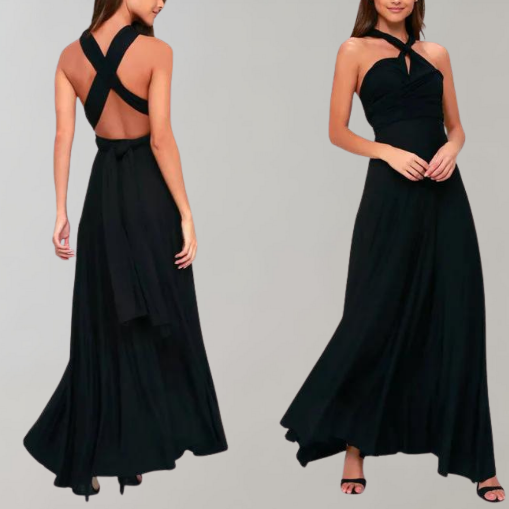 "Elegante Isabeau wikkeljurk in wijnrood, maxi-lengte met veelzijdige pasvorm en ademende stof voor zomerdagen."