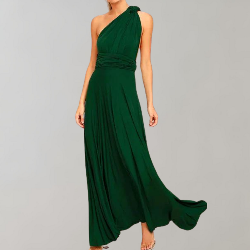 "Elegante Isabeau wikkeljurk in wijnrood, maxi-lengte met veelzijdige pasvorm en ademende stof voor zomerdagen."