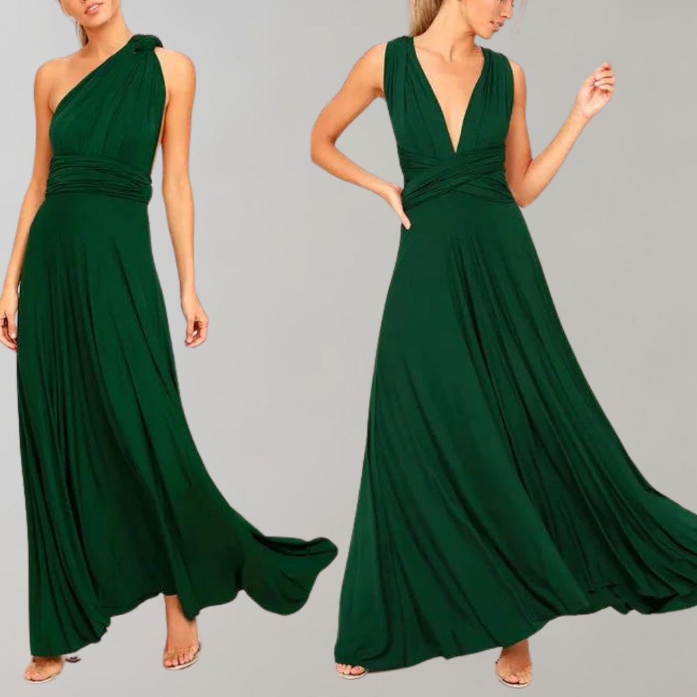 "Elegante Isabeau wikkeljurk in wijnrood, maxi-lengte met veelzijdige pasvorm en ademende stof voor zomerdagen."