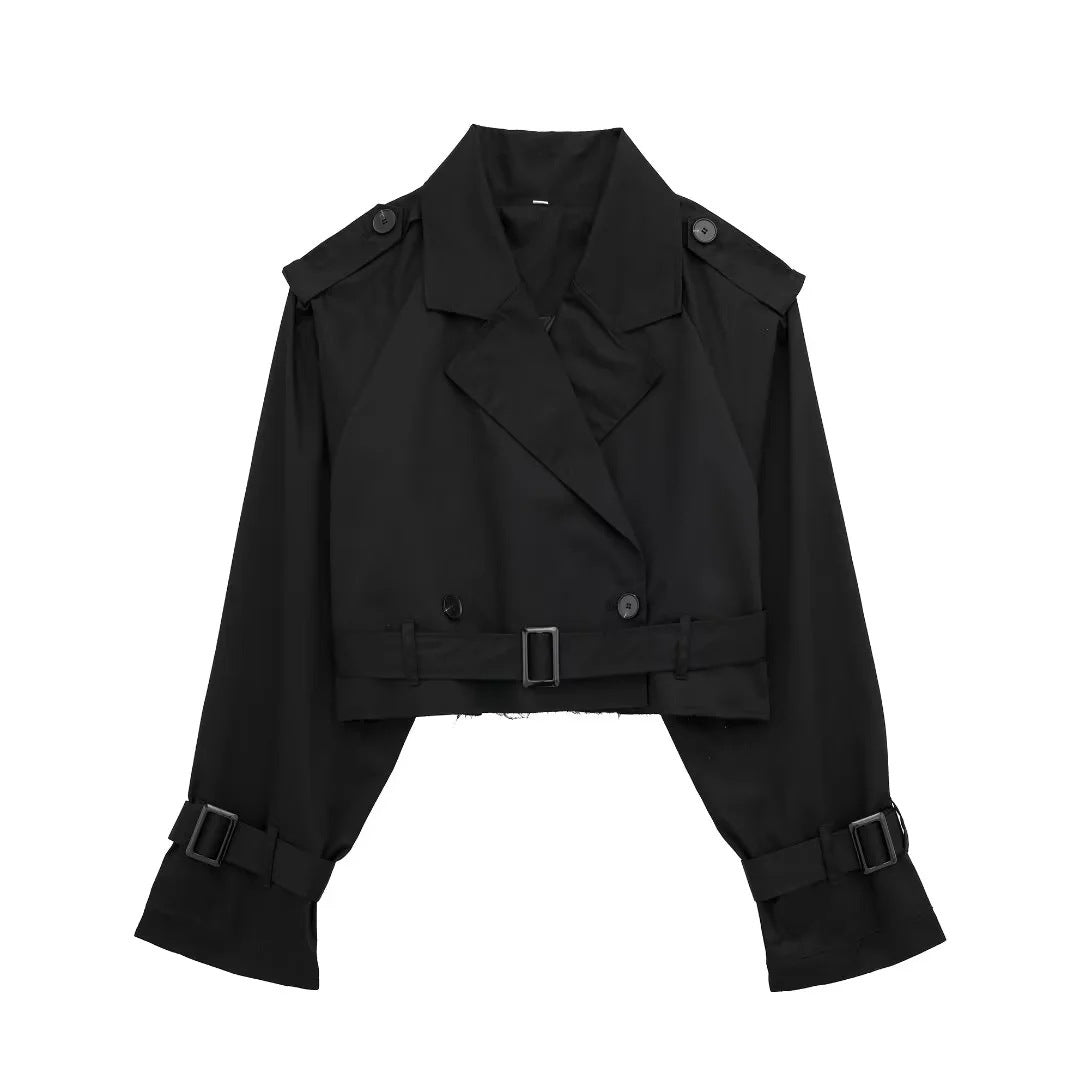 "Elegante korte trenchcoat met trendy snit in donkerbruin, geschikt voor elke gelegenheid in damesmode, comfortabel en stijlv