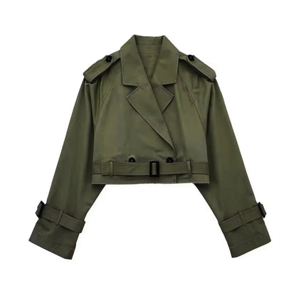 "Elegante korte trenchcoat met trendy snit in donkerbruin, geschikt voor elke gelegenheid in damesmode, comfortabel en stijlv