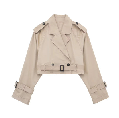 "Elegante korte trenchcoat met trendy snit in donkerbruin, geschikt voor elke gelegenheid in damesmode, comfortabel en stijlv