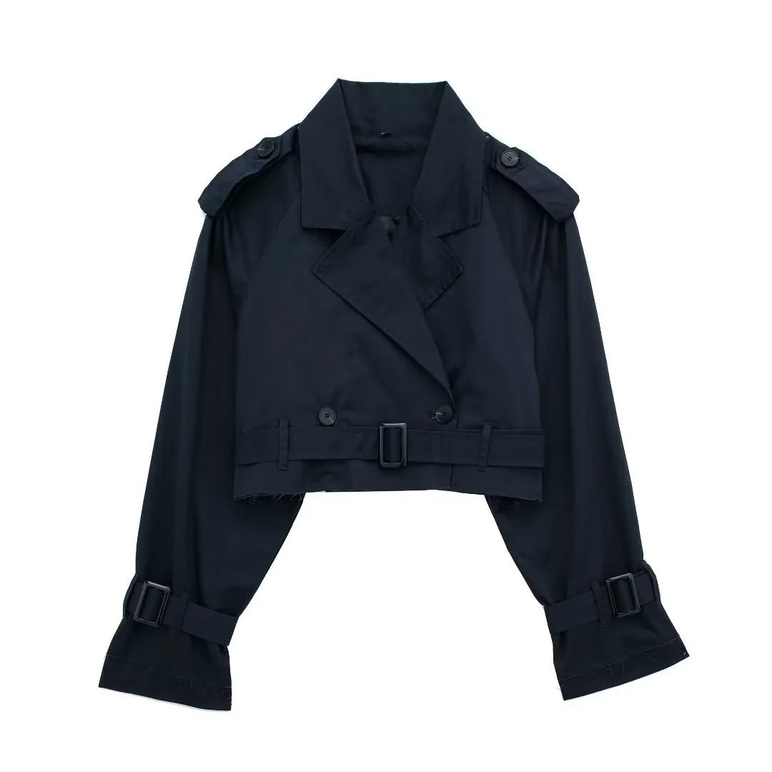 "Elegante korte trenchcoat met trendy snit in donkerbruin, geschikt voor elke gelegenheid in damesmode, comfortabel en stijlv