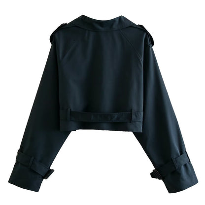 "Elegante korte trenchcoat met trendy snit in donkerbruin, geschikt voor elke gelegenheid in damesmode, comfortabel en stijlv