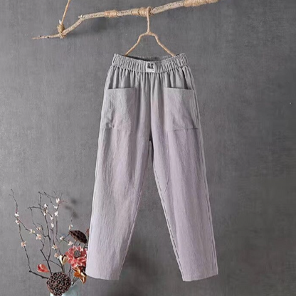 "Elegante linnen broek met elastische taille, lichtgewicht en ademend, ideaal voor dagelijks comfort en stijlvol gemak."
