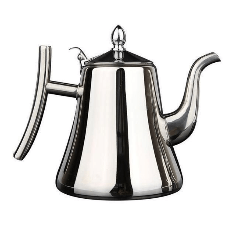 "Elegante roestvrijstalen inductie waterkoker met filter, snelle verhitting, modern design, geschikt voor elke keuken."