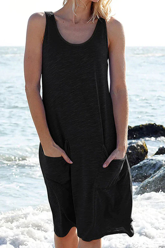 "Elegante strandjurk voor dames in zwart, blauw en grijs; licht en ademend, perfect voor een zomerse dag"