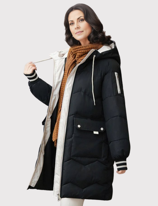 "Elegante winterparka met getailleerde snit en zachte kapuchon voor dames, ideale isolatie voor koude dagen."