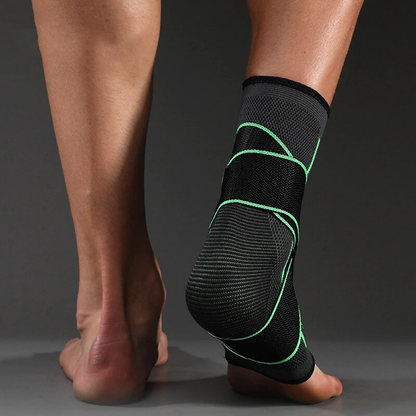 "Enkelcompressiebandage FlexGuard zwart, elastisch met klittenband, biedt ondersteuning bij pijn en zwelling, ademend materia