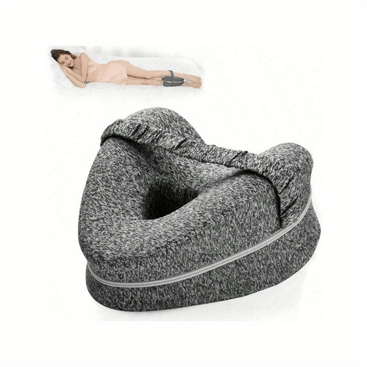 Ergonomisch memory foam kniekussen, wit, voor zijslapers; verlicht gewrichtspijn en bevordert rug- en heupuitlijning.