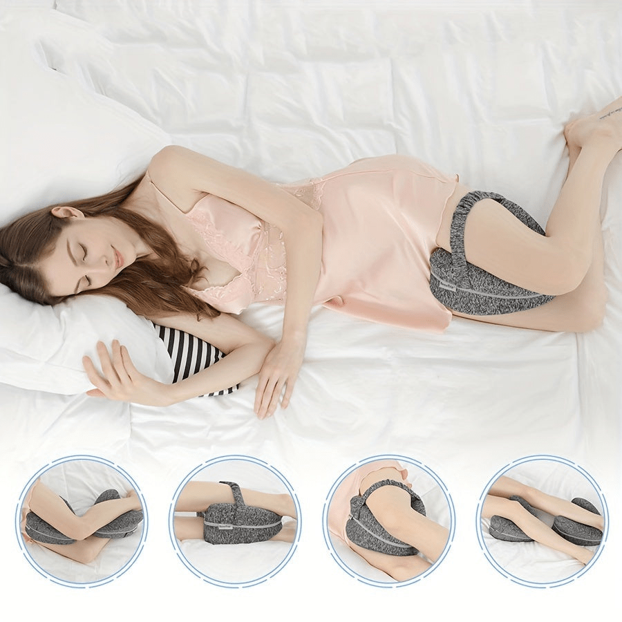 Ergonomisch memory foam kniekussen, wit, voor zijslapers; verlicht gewrichtspijn en bevordert rug- en heupuitlijning.