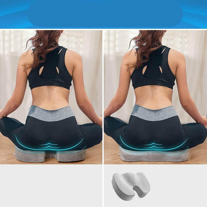 Ergonomisch orthopedisch zitkussen, traagschuim, zwart, rugondersteuning, comfortabel voor lange zit, duurzame materialen.