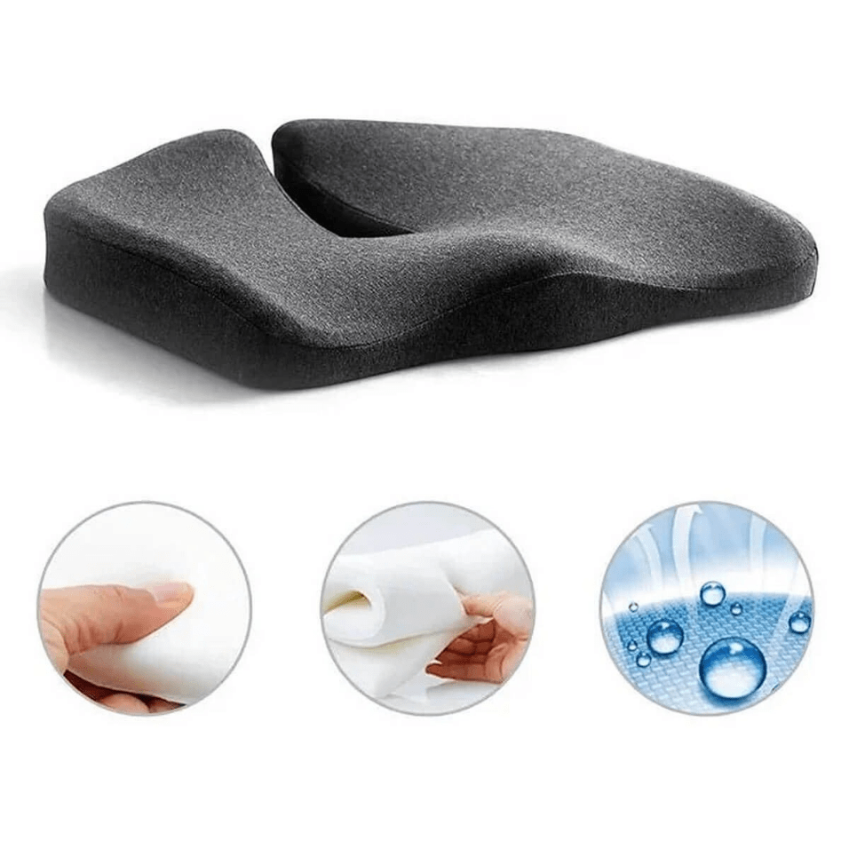 Ergonomisch zitkussen, drukverlagend, ademend materiaal, modern design, comfortabele ondersteuning rug en heupen.