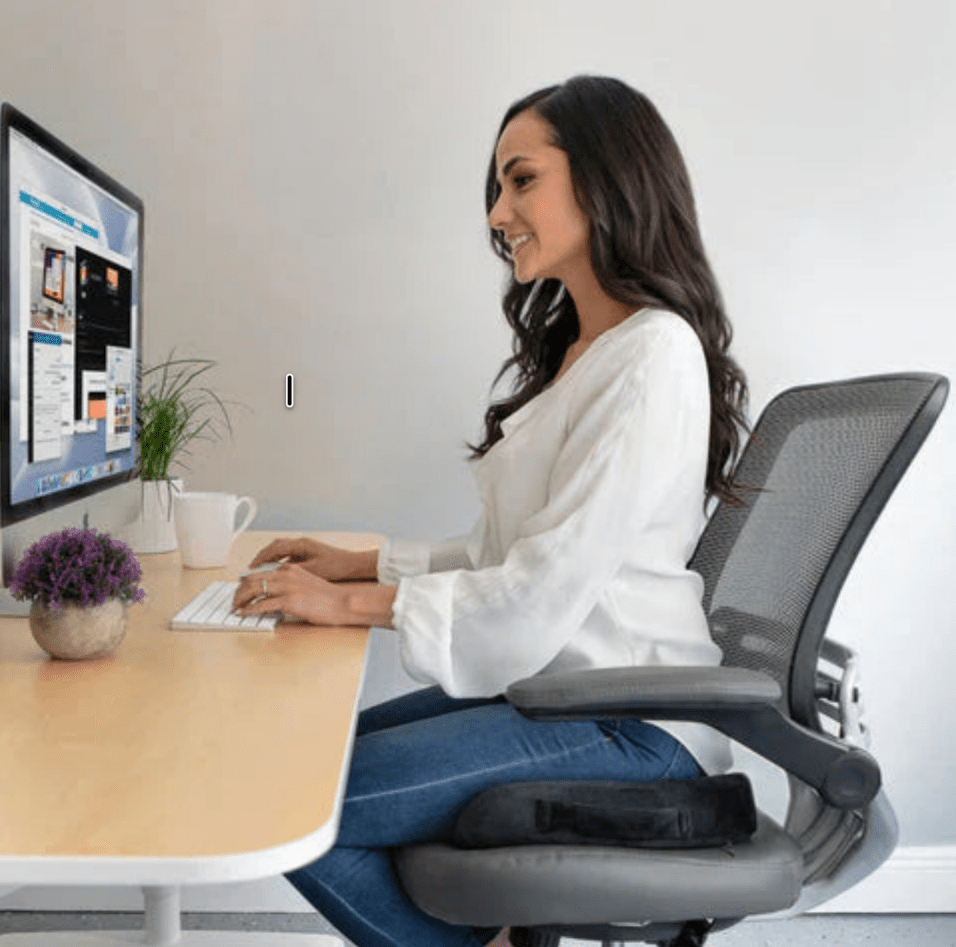 Ergonomisch zitkussen, drukverlagend, ademend materiaal, modern design, comfortabele ondersteuning rug en heupen.