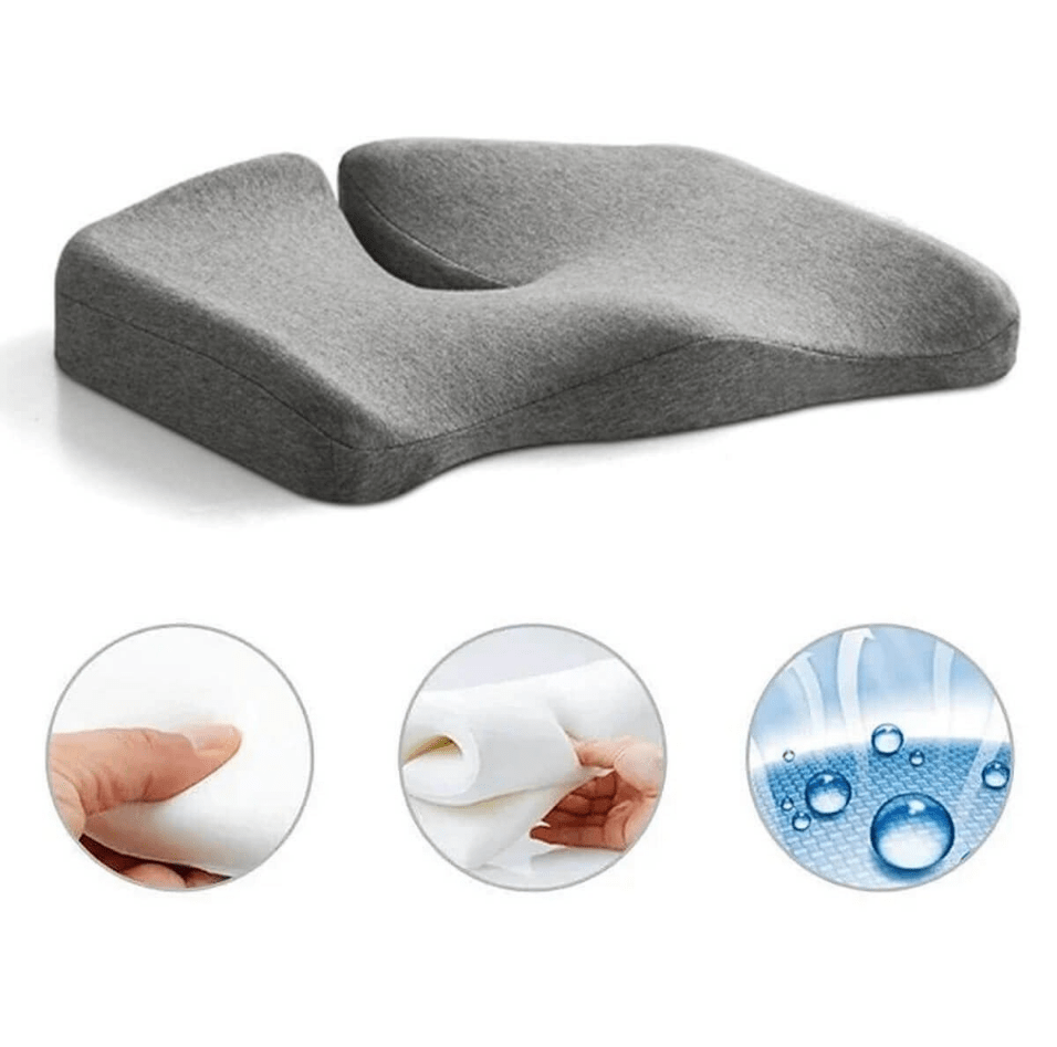 Ergonomisch zitkussen, drukverlagend, ademend materiaal, modern design, comfortabele ondersteuning rug en heupen.