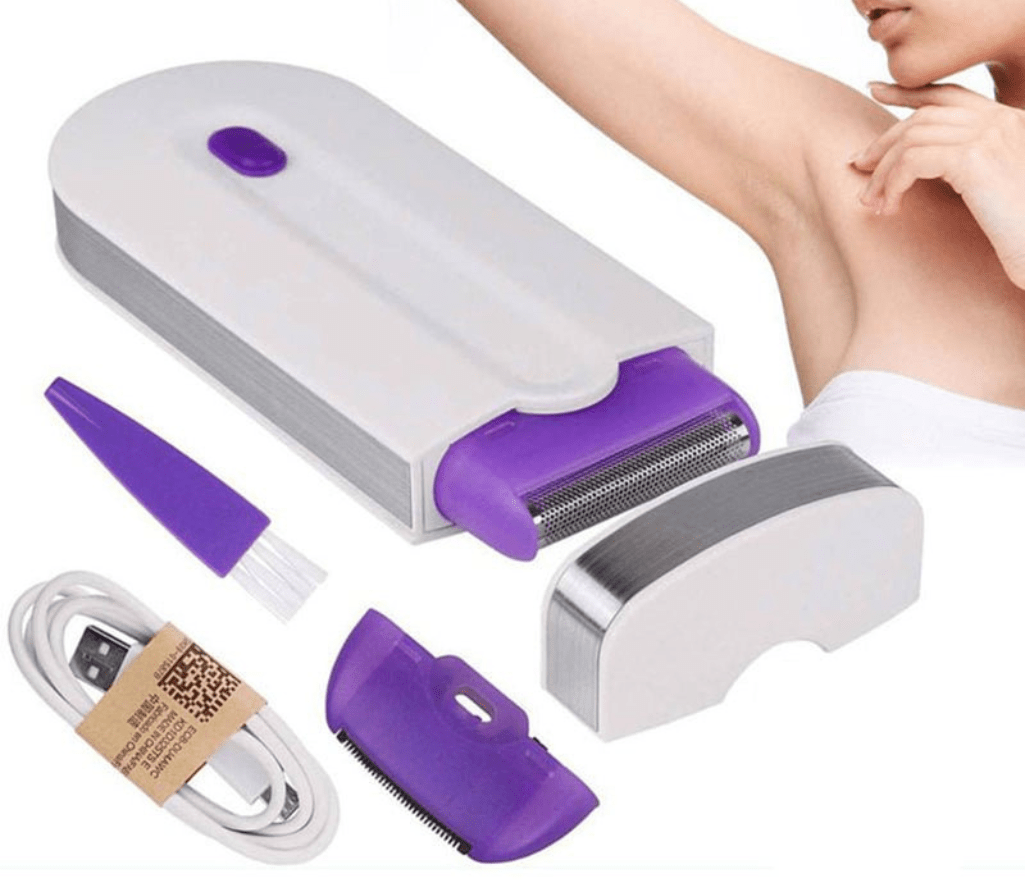 "FluweelSmooth Pro laser ontharingsapparaat, compact en stijlvol, biedt pijnloze ontharing met Sensa Light-technologie."