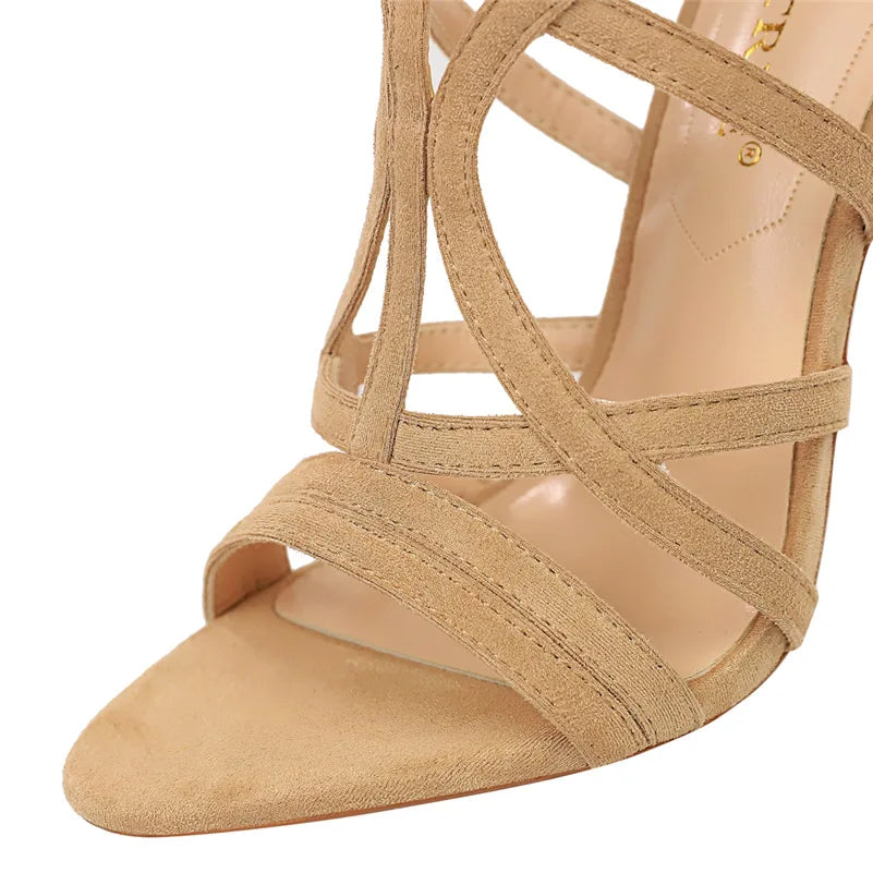 Gladiator sandalen dames, 11 cm hoge hak, open neus, geel/blauw/nude, stijlvol voor zomerse feestjes, verstelbare gespsluitin