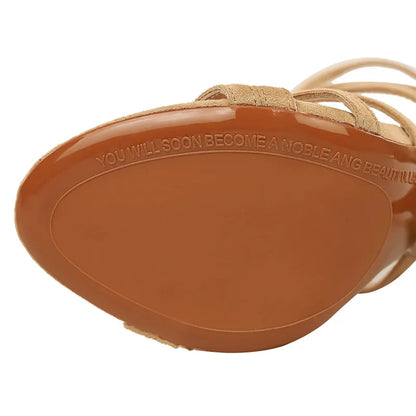 Gladiator sandalen dames, 11 cm hoge hak, open neus, geel/blauw/nude, stijlvol voor zomerse feestjes, verstelbare gespsluitin