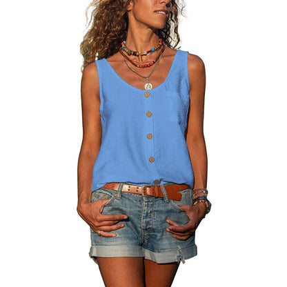 "Grijze mouwloze dames top, elegant en comfortabel, zomerse uitstraling, ademend materiaal, perfect voor elke gelegenheid."