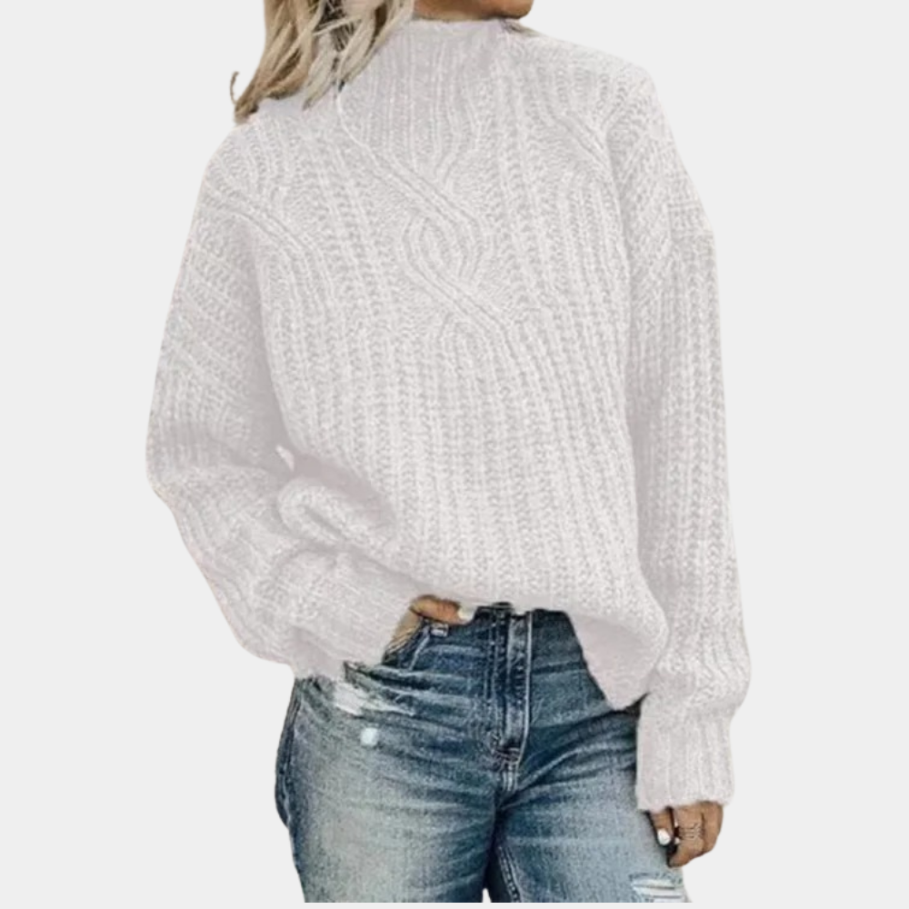Grijze zacht gebreide damestrui, comfortabel en stijlvol design, perfect voor koude dagen, verkrijgbaar in diverse kleuren.