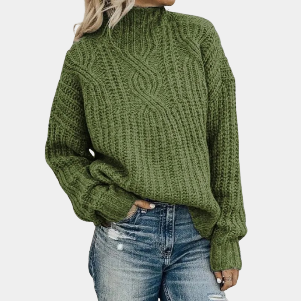 Grijze zacht gebreide damestrui, comfortabel en stijlvol design, perfect voor koude dagen, verkrijgbaar in diverse kleuren.