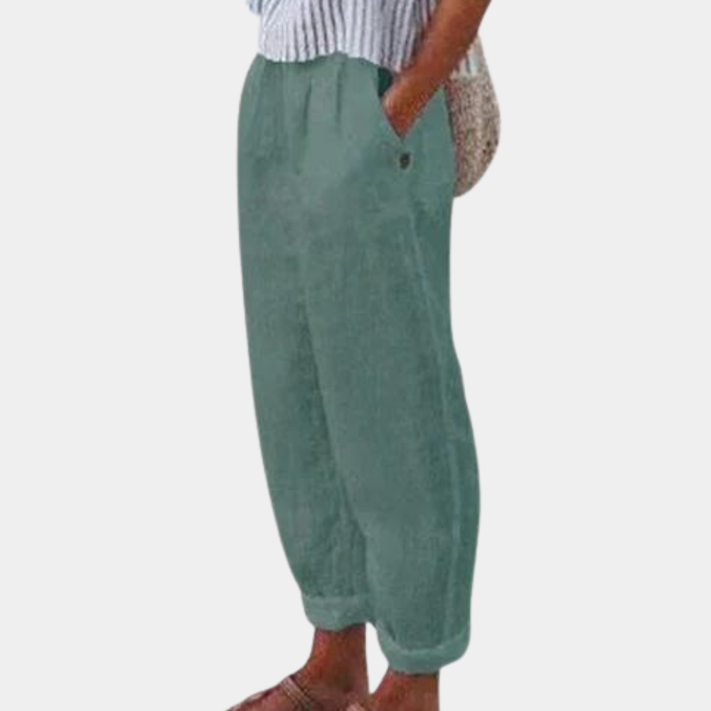 "Groene dames cropped broek, stijlvol en comfortabel met elastische tailleband, gemaakt van ademende stof voor elke gelegenhe