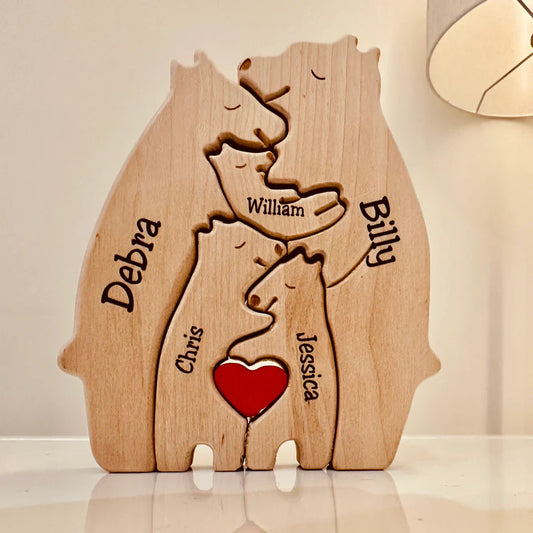 "Handgemaakte houten berenbeeldjes familie; unieke decoratie; personaliseerbaar; duurzaam materiaal; home accessoires"