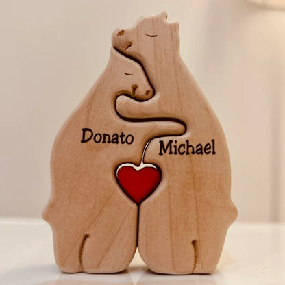 "Handgemaakte houten berenbeeldjes familie; unieke decoratie; personaliseerbaar; duurzaam materiaal; home accessoires"