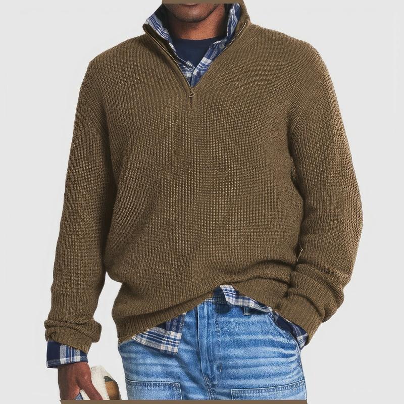 "Heerentrui van hoogwaardige warme wol, donkerblauw, met een stijlvolle en elegante uitstraling voor koude dagen."