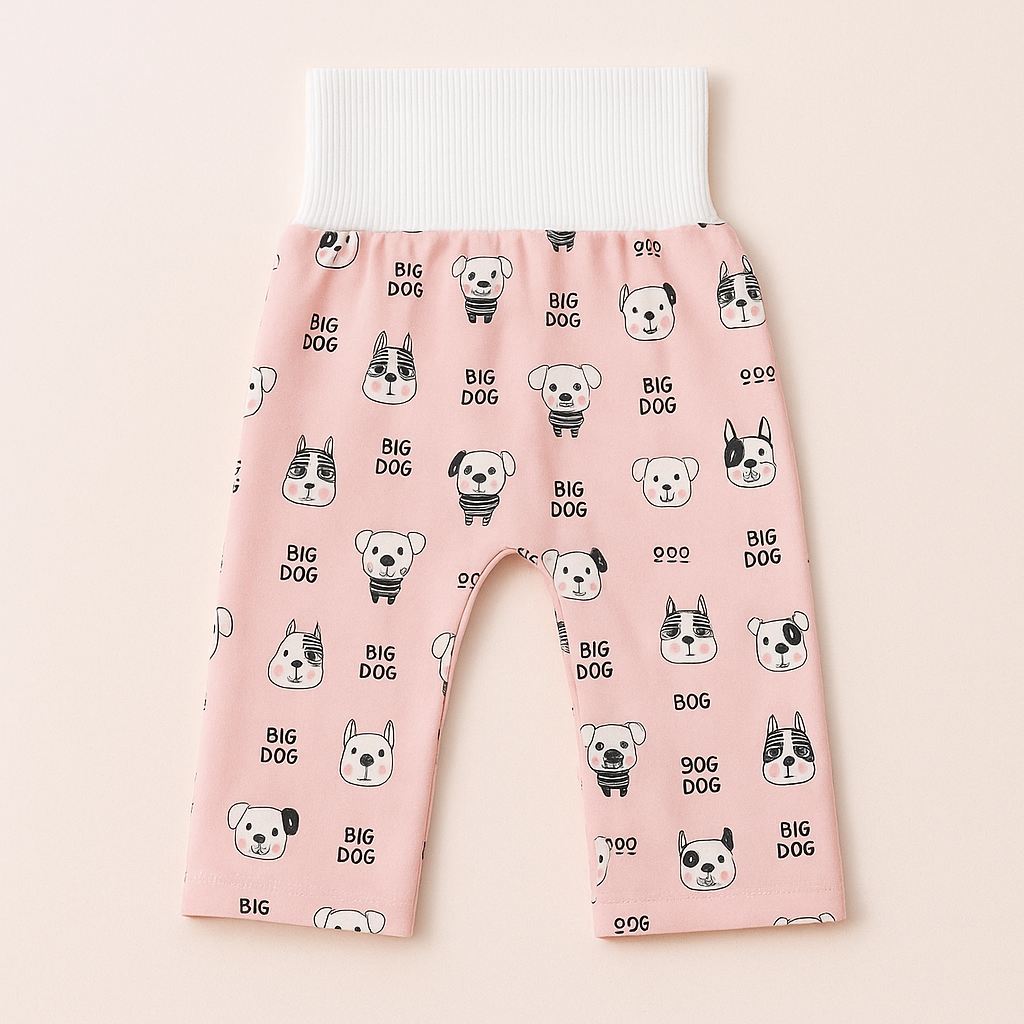 "Herbruikbare baby training pants, comfortabel en milieuvriendelijk, met schattige blauwe beertjes en roze hondjes patroon."