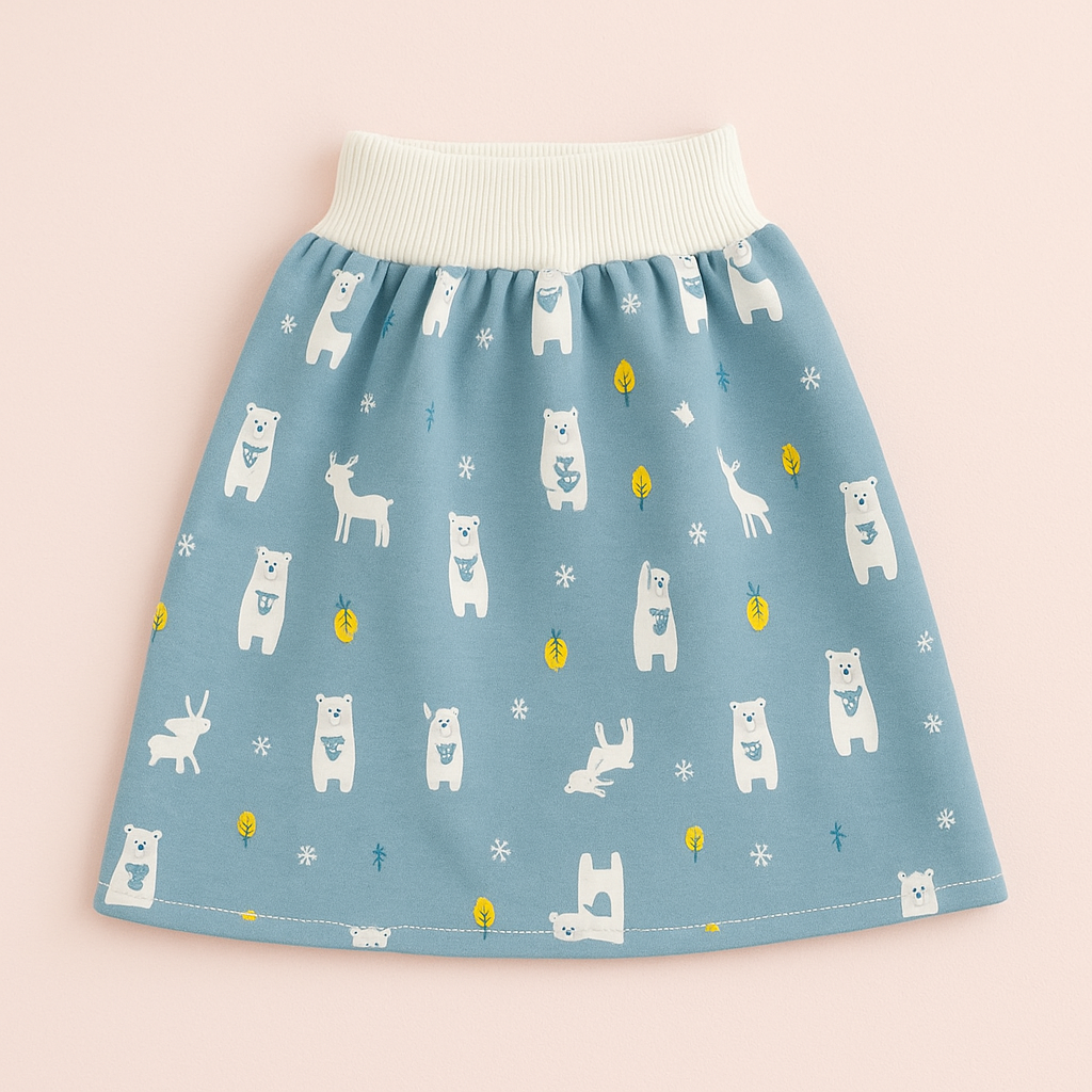 "Herbruikbare baby training pants, comfortabel en milieuvriendelijk, met schattige blauwe beertjes en roze hondjes patroon."