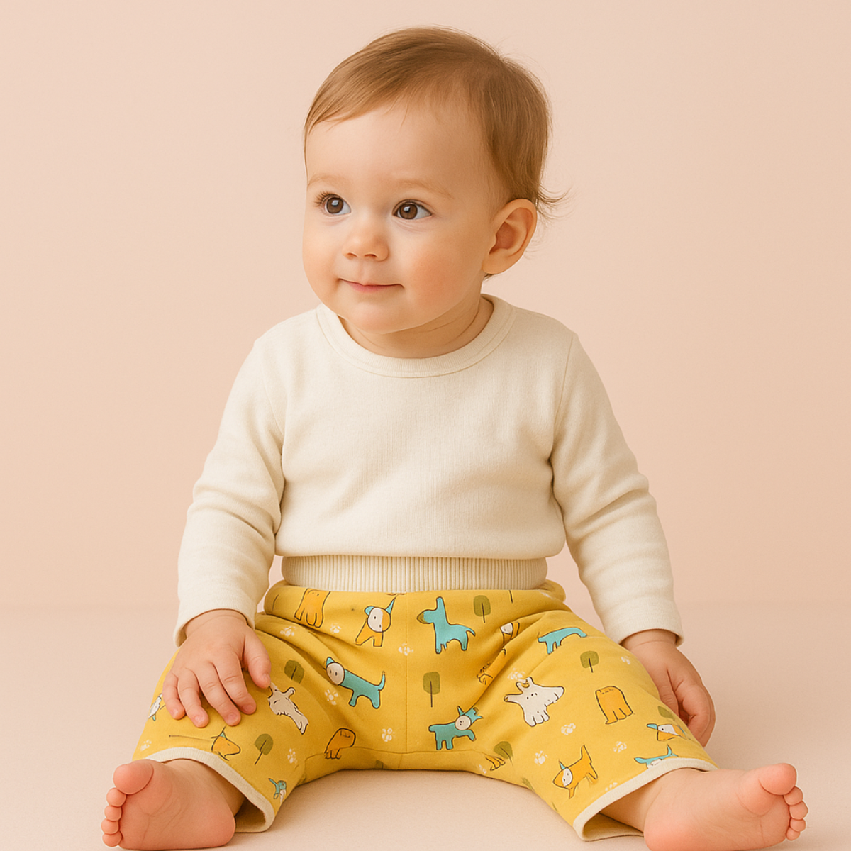"Herbruikbare baby training pants, comfortabel en milieuvriendelijk, met schattige blauwe beertjes en roze hondjes patroon."