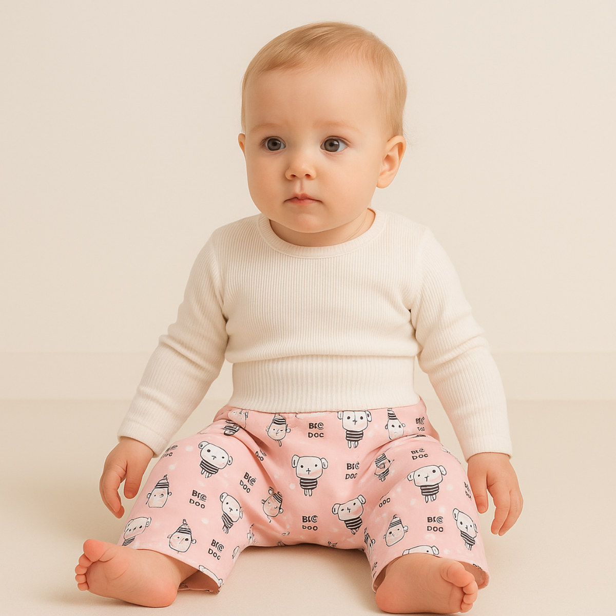 "Herbruikbare baby training pants, comfortabel en milieuvriendelijk, met schattige blauwe beertjes en roze hondjes patroon."