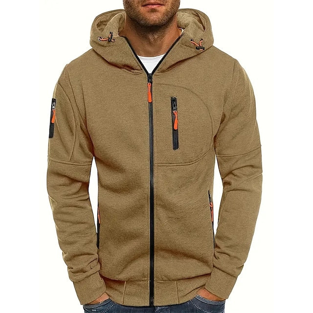 "Heren hoodie met capuchon, zachte grijze stof, casual en modieus design, trekkoord en dubbele capuchonlaag voor extra warmte