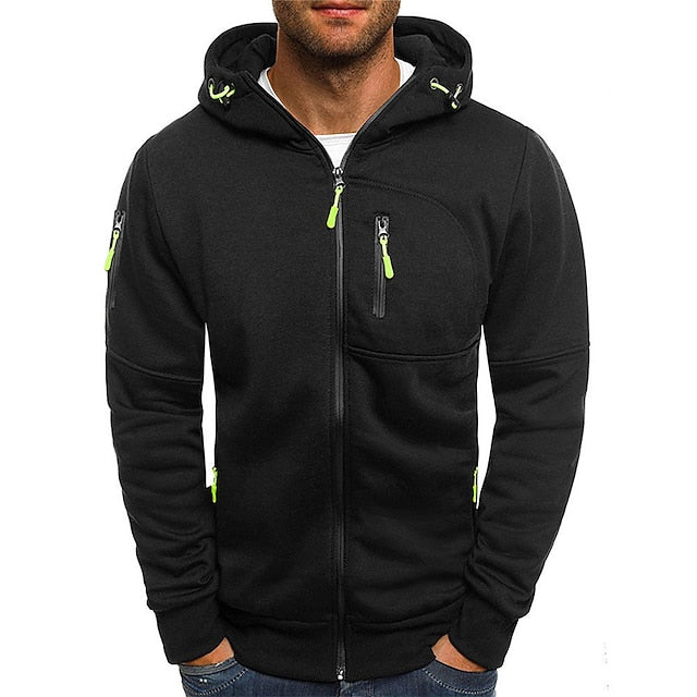 "Heren hoodie met capuchon, zachte grijze stof, casual en modieus design, trekkoord en dubbele capuchonlaag voor extra warmte