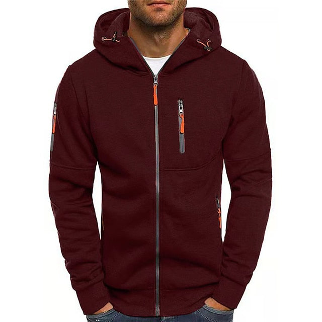 "Heren hoodie met capuchon, zachte grijze stof, casual en modieus design, trekkoord en dubbele capuchonlaag voor extra warmte