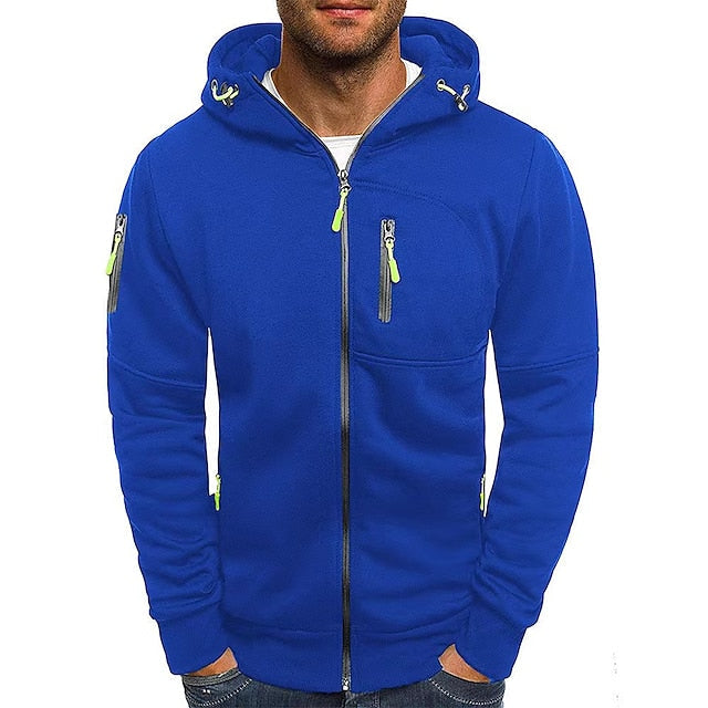 "Heren hoodie met capuchon, zachte grijze stof, casual en modieus design, trekkoord en dubbele capuchonlaag voor extra warmte