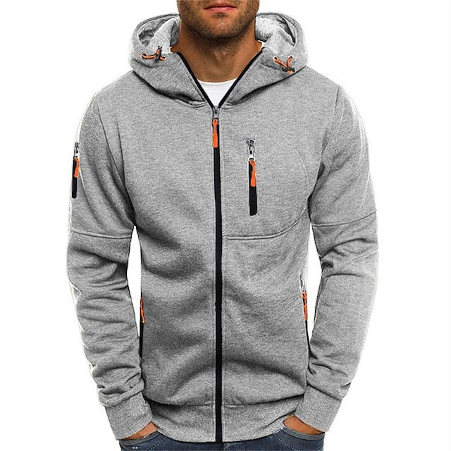 "Heren hoodie met capuchon, zachte grijze stof, casual en modieus design, trekkoord en dubbele capuchonlaag voor extra warmte