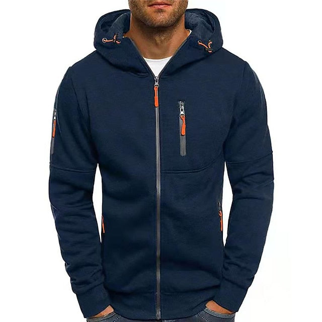 "Heren hoodie met capuchon, zachte grijze stof, casual en modieus design, trekkoord en dubbele capuchonlaag voor extra warmte
