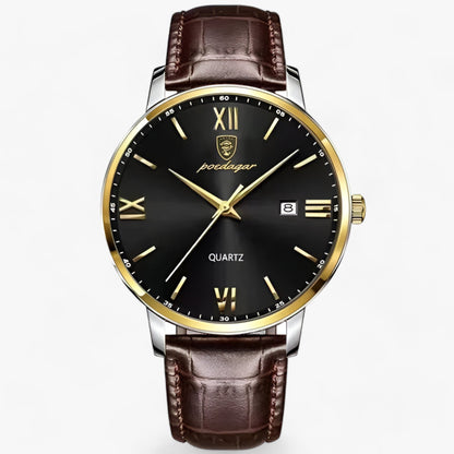 "Heren luxe horloge met elegante leren band en roestvrijstalen kast, perfect voor dagelijks dragen."