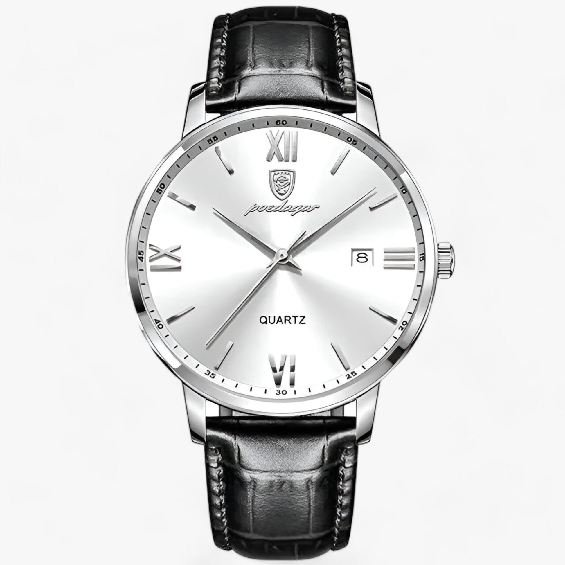 "Heren luxe horloge met elegante leren band en roestvrijstalen kast, perfect voor dagelijks dragen."