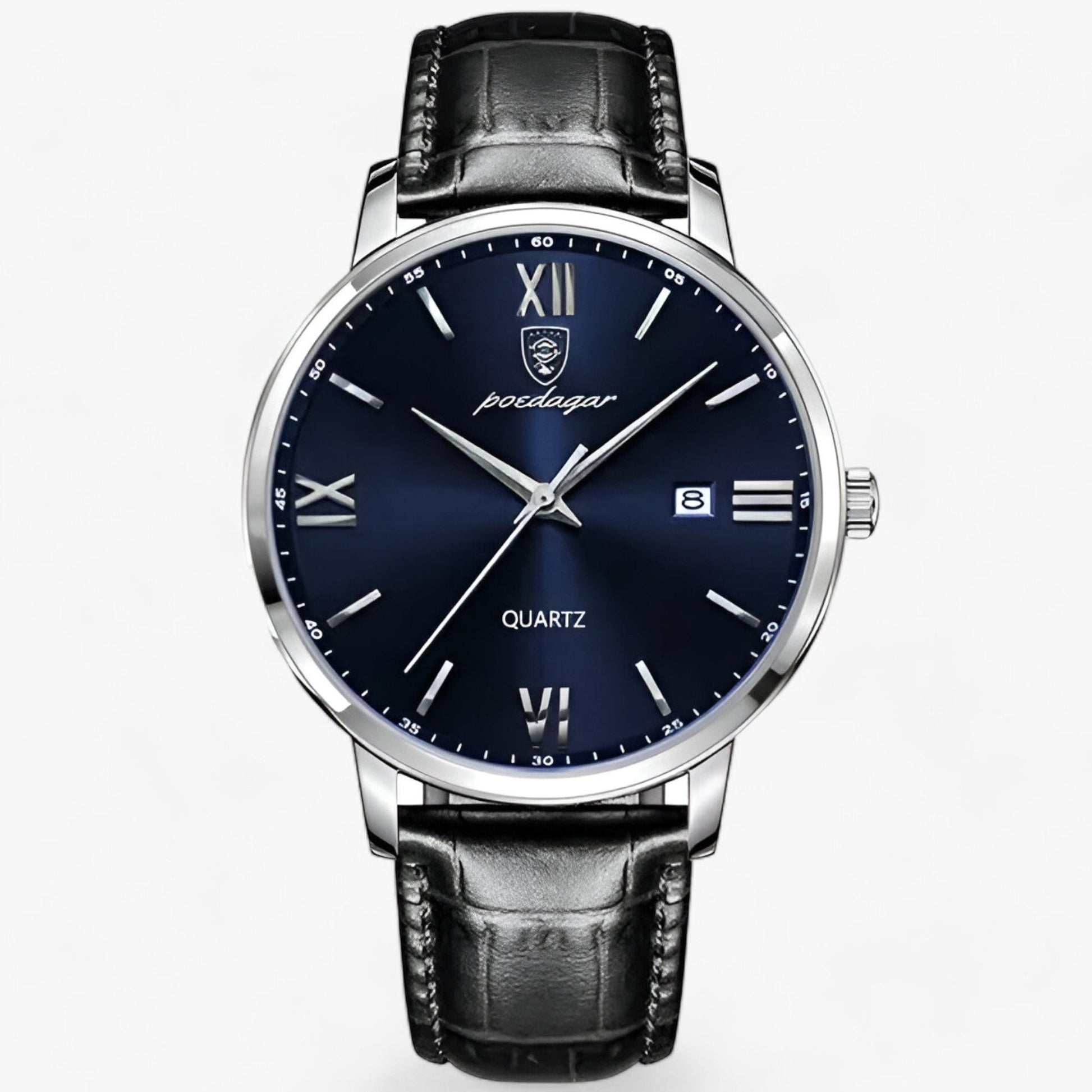 "Heren luxe horloge met elegante leren band en roestvrijstalen kast, perfect voor dagelijks dragen."