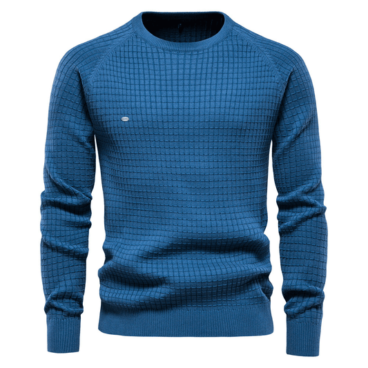 "Heren trui met klassieke O-hals, effen kleuren, 100% katoen, comfortabel en warm, geschikt voor diverse gelegenheden."