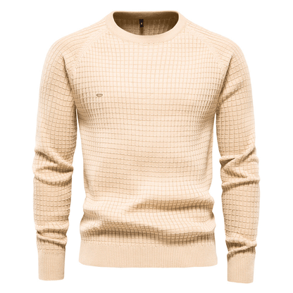 "Heren trui met klassieke O-hals, effen kleuren, 100% katoen, comfortabel en warm, geschikt voor diverse gelegenheden."