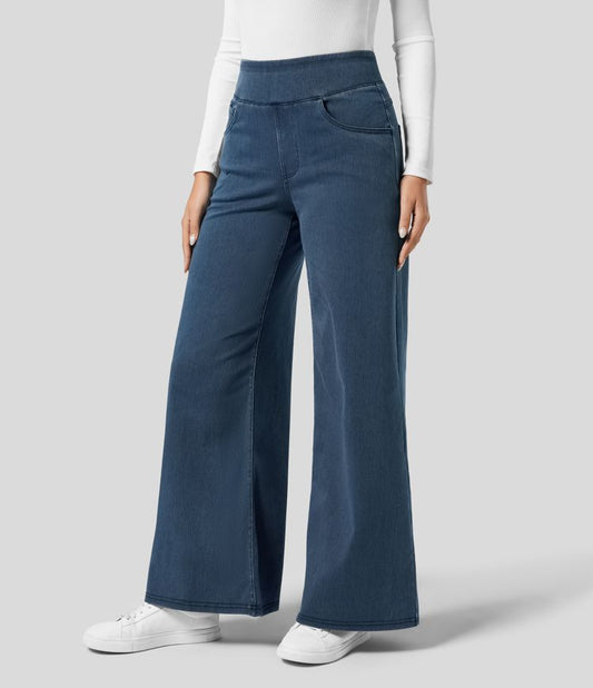 "Hoge taille broek voor vrouwen, elastische stretch, stijlvol zwart, comfortabele en ademende stof, perfect voor elke gelegen