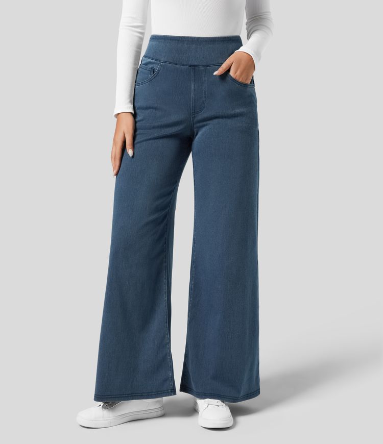 "Hoge taille broek voor vrouwen, elastische stretch, stijlvol zwart, comfortabele en ademende stof, perfect voor elke gelegen