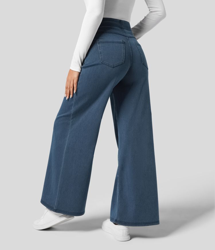 "Hoge taille broek voor vrouwen, elastische stretch, stijlvol zwart, comfortabele en ademende stof, perfect voor elke gelegen