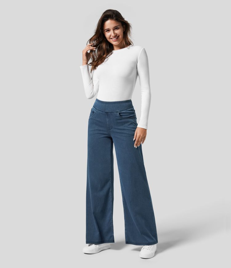 "Hoge taille broek voor vrouwen, elastische stretch, stijlvol zwart, comfortabele en ademende stof, perfect voor elke gelegen