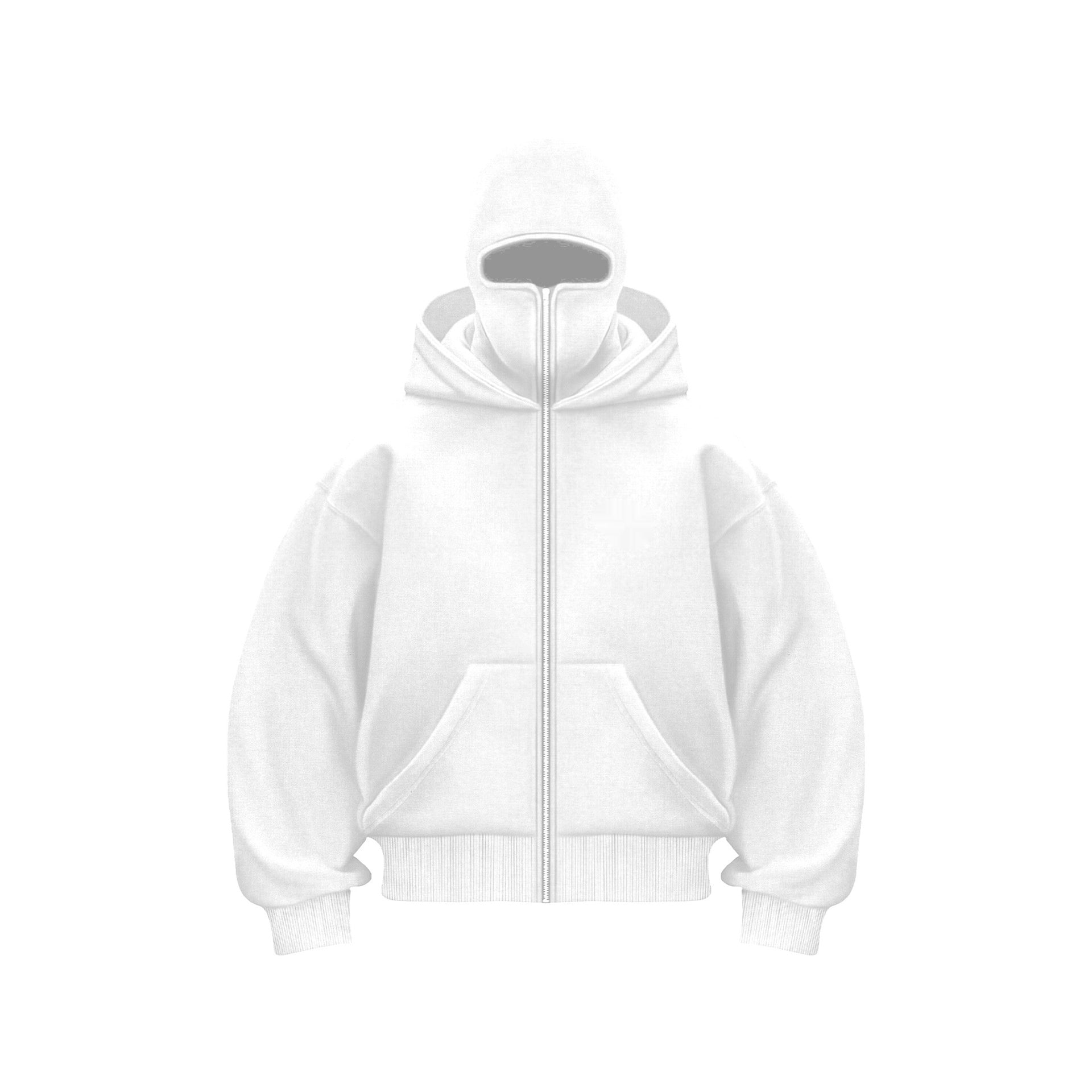 "Hoodie met ingebouwd gezichtsmasker en comfort fit, zacht grijs, ideaal voor stedelijke avonturen in herenmode."
