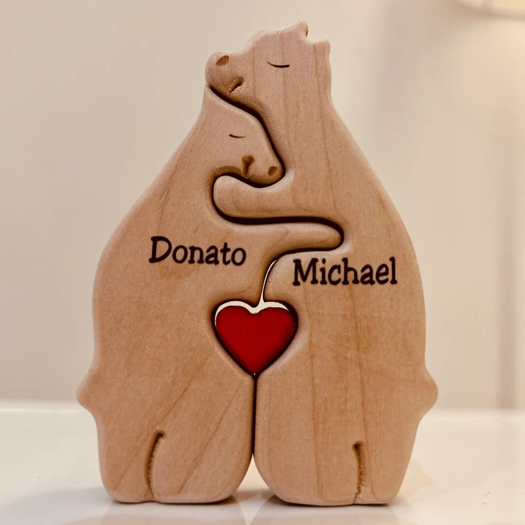 "Houten berenfamilie decoratie, handgemaakt hout, unieke huisaccessoire, natuurlijke uitstraling, personaliseerbaar"
